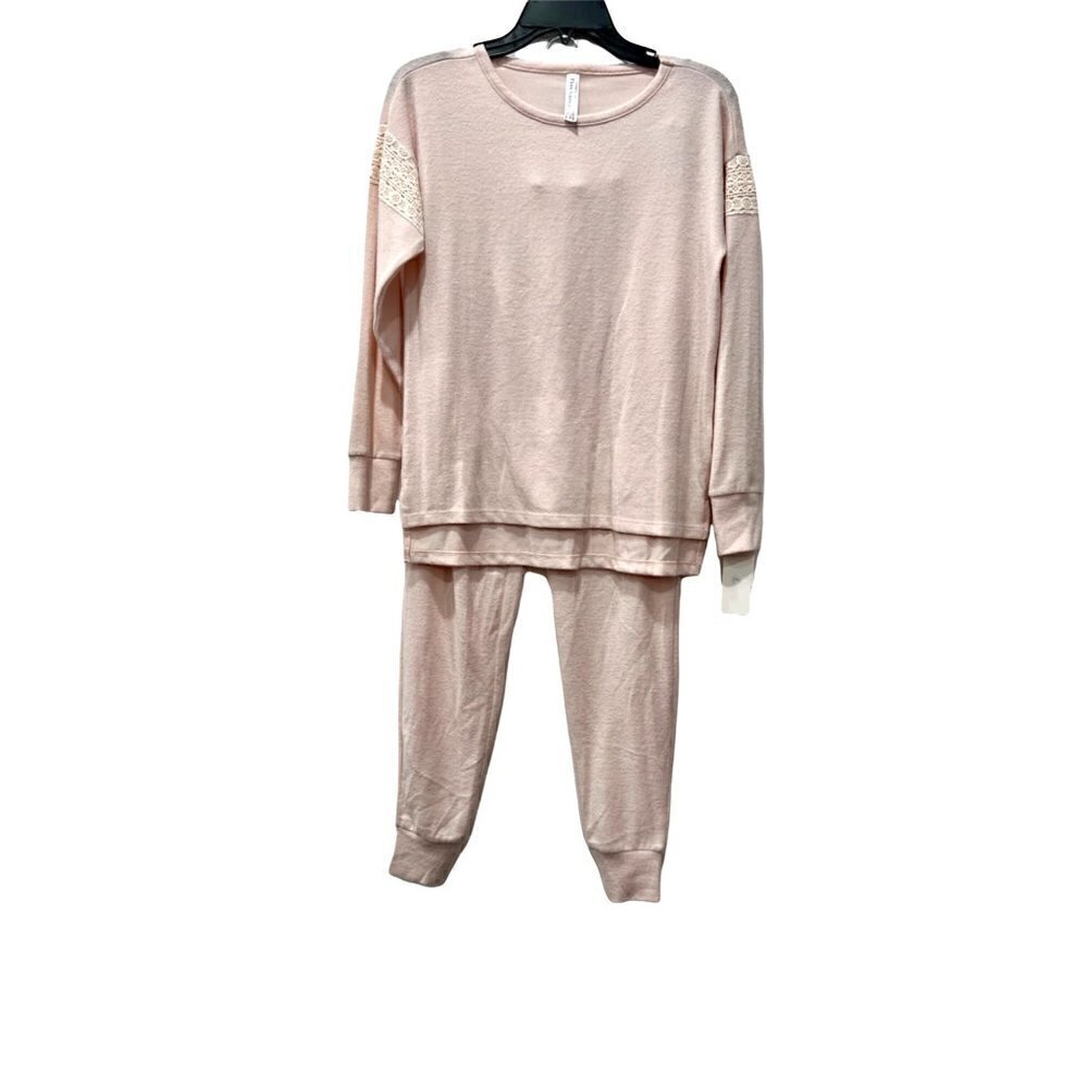 New Flora Nikrooz 2pc Pajama Set pink lace overlay on sleeves Size XS NWT